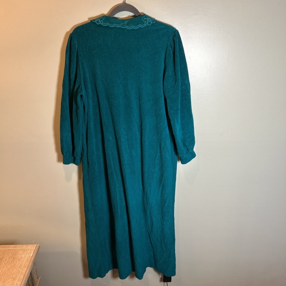 Vintage Vanity Fair Medium Green Lounger House Coat Robe Velour Collar 3/4 Snap - Picture 11 of 11